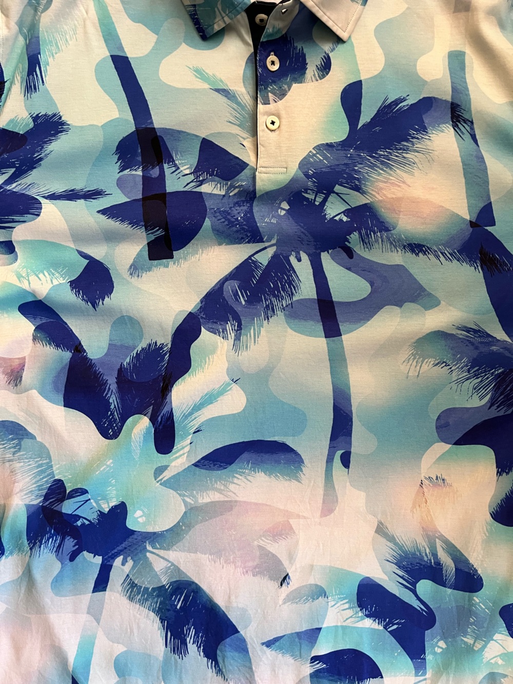 Bugatchi Men’s XXL Short Sleeve Navy and Sky Blue Tropical Polo - Picture 7 of 8